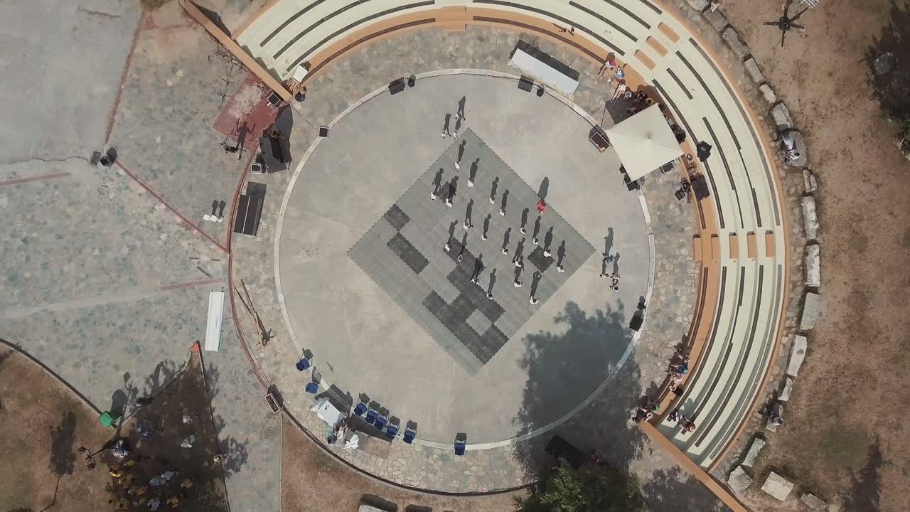 Aerial view of an amphitheater with people