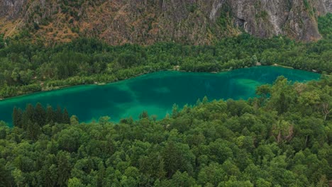 aerial shot around the lake of buclet near bourg d'oisans in isere departementn auvergne rhone alpes region, france