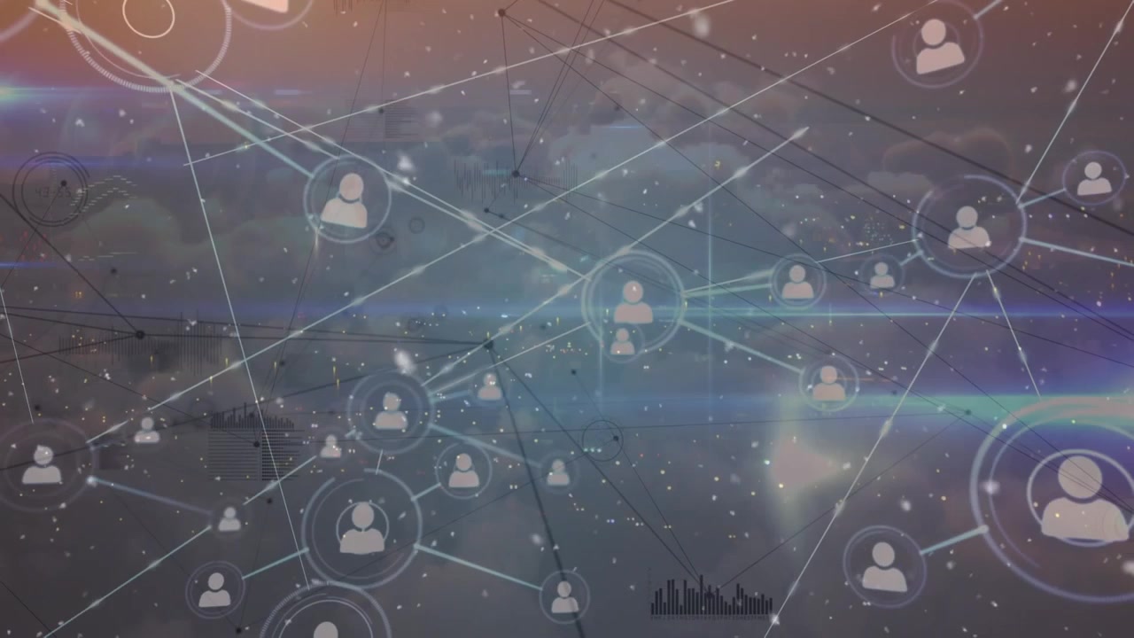 Animazione di una rete di connessioni con icone di persone