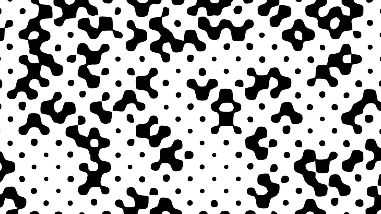 Seamless black and white abstract blob pattern animation with organic shapes and dots, ideal as a modern motion background for presentations, social media, music videos and creative visual projects