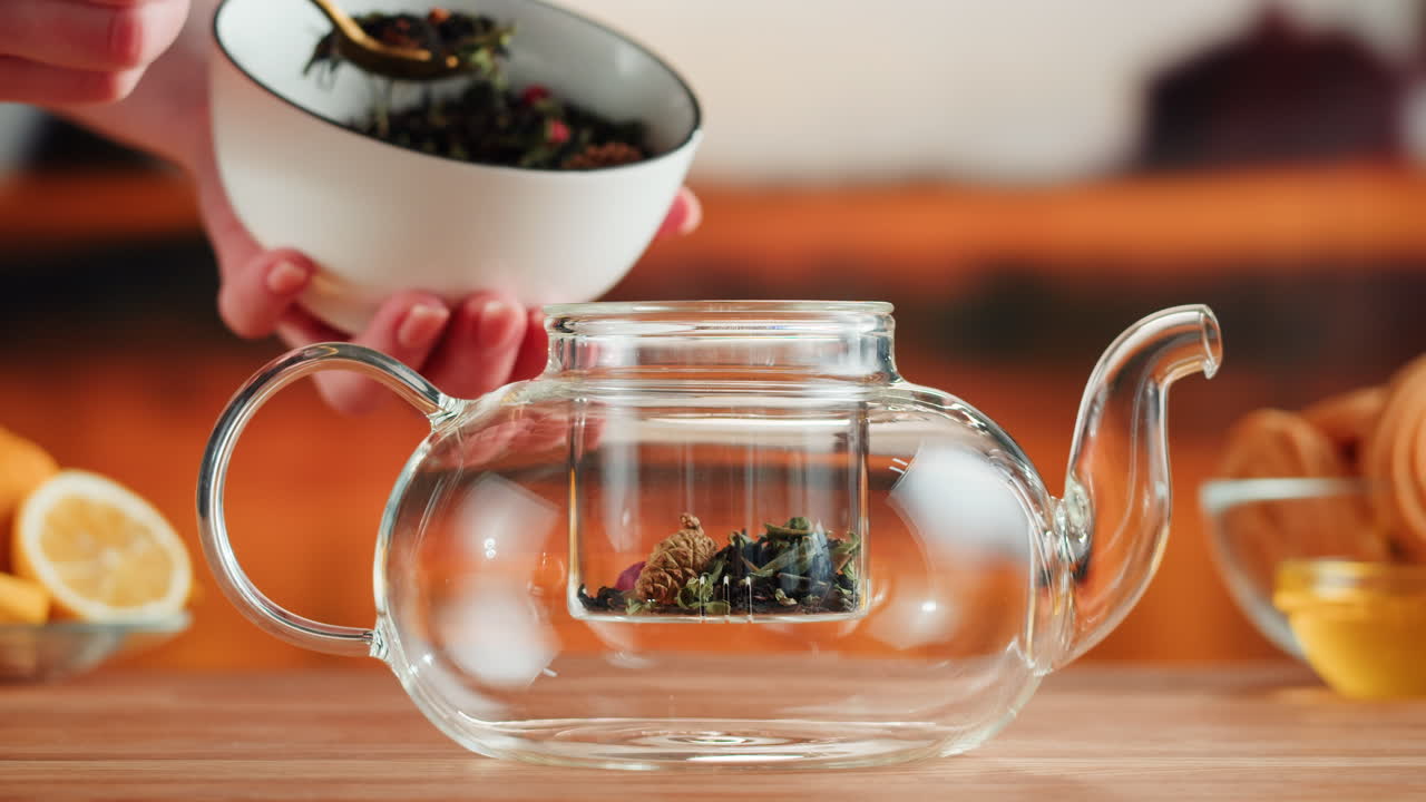 Preparing Loose Leaf Tea in a Glass Teapot