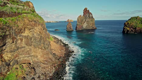 coastal volcanic landscape with dramatic rocks and ocean