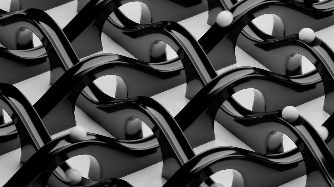 Abstract Geometric Pattern with Black Shapes and White Balls