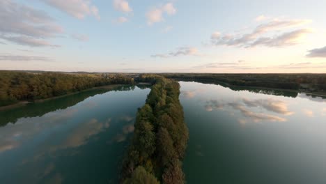 sawinda wielka lake district masuria poland, aerial forest in autumn fall season