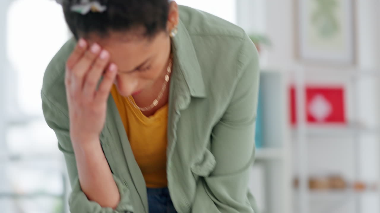Black woman, anxiety and depression from stress