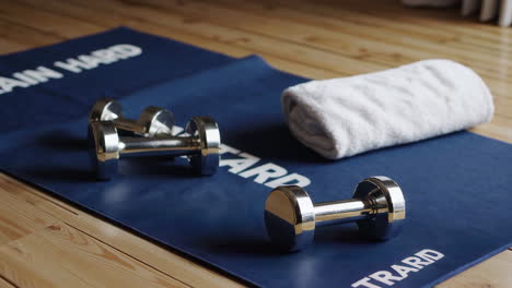 workout equipment on yoga mat