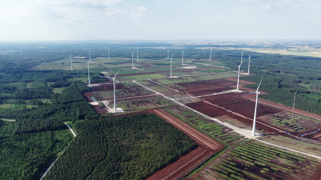 Aerial View of Kaigu Bog Wind Farm, Critical Energy Infrastructure, Latvia