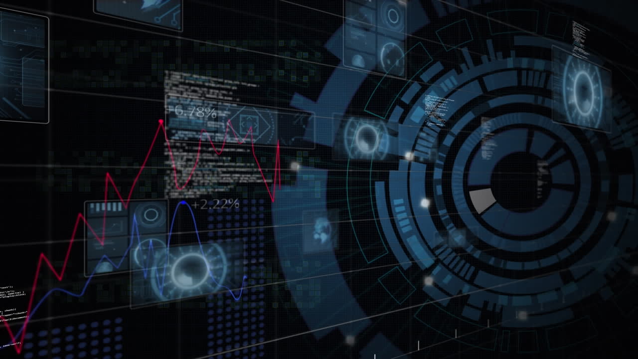 Animation of data processing and scan scope over globe on dark background