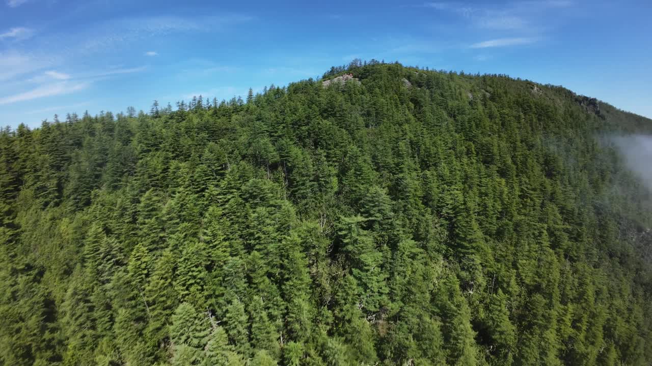 Catch stunning aerial views of misty green mountains as the drone glides smoothly