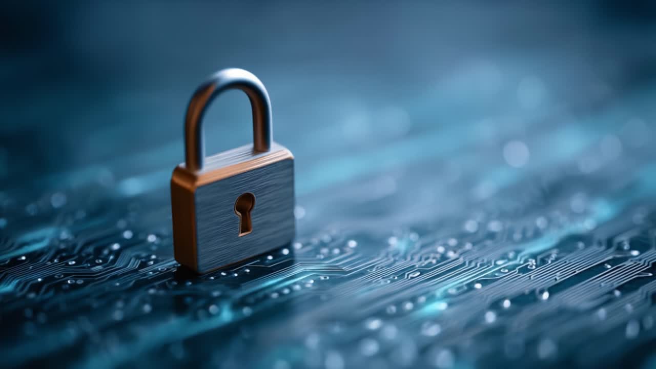 Exploring the Concept of Digital Security Through the Visual Representation of a Lock on a Circuit Board, Signifying Protection in Technology and Data Integrity