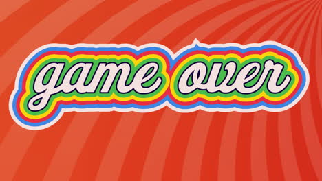 animación de un juego colorido sobre texto contra un fondo naranja de bucle a rayas