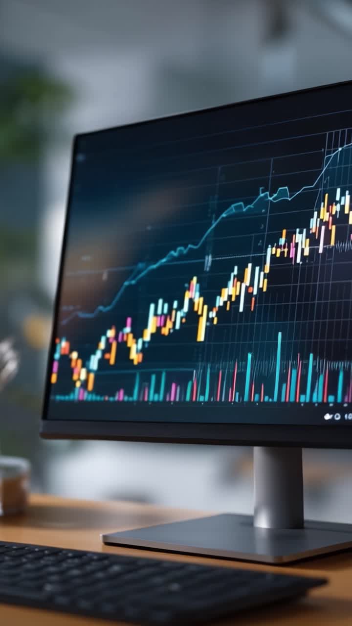 Analisi finanziaria dinamica: un approfondimento sulle tendenze del mercato azionario e sui movimenti dei prezzi illustrati attraverso grafici a candele colorati e grafici a linee.