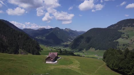 green meadow in switzerland during summertime, between the mountain