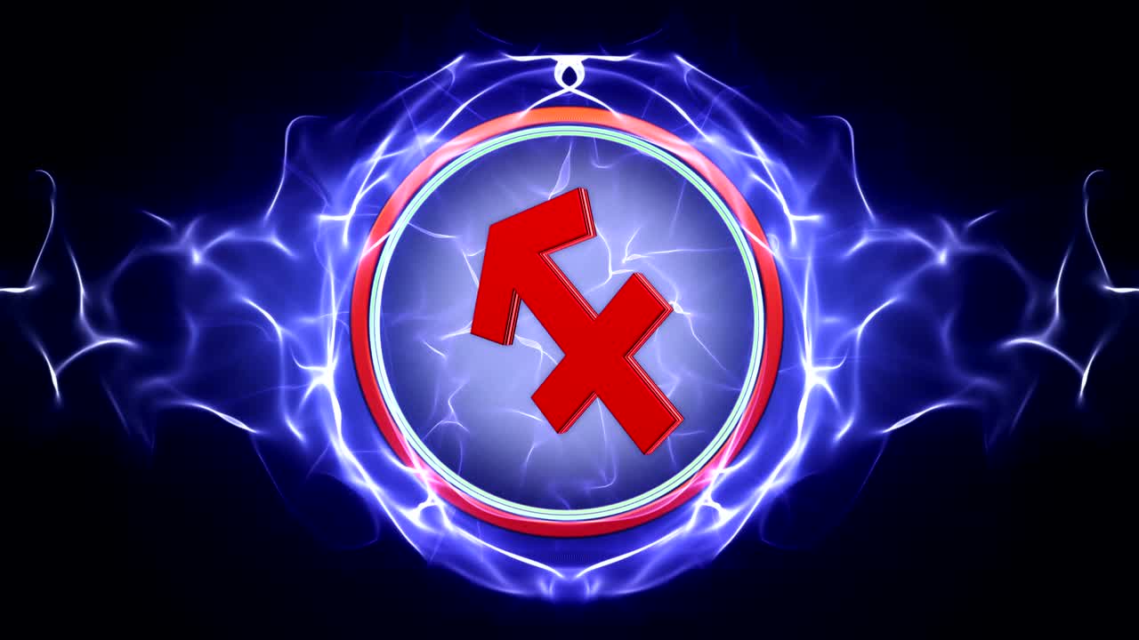 사지타리우스 (sagittarius) 의 조디악 기호는 입자 반지 애니메이션, 배경, 루프입니다.