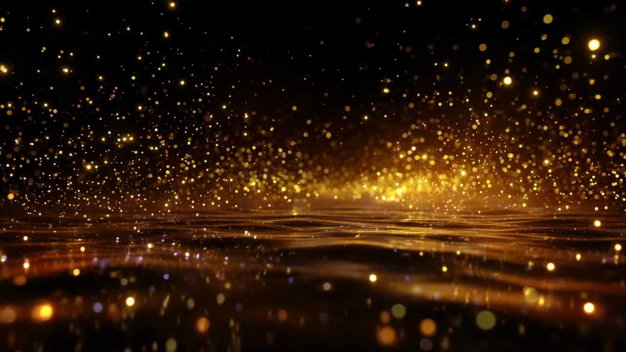 A Stunning Visual Display of Shimmering Particles and Glowing Lights Dancing Above a Serene Surface, Creating a Magical Atmosphere of Radiance and Brilliance in a Dreamlike Setting