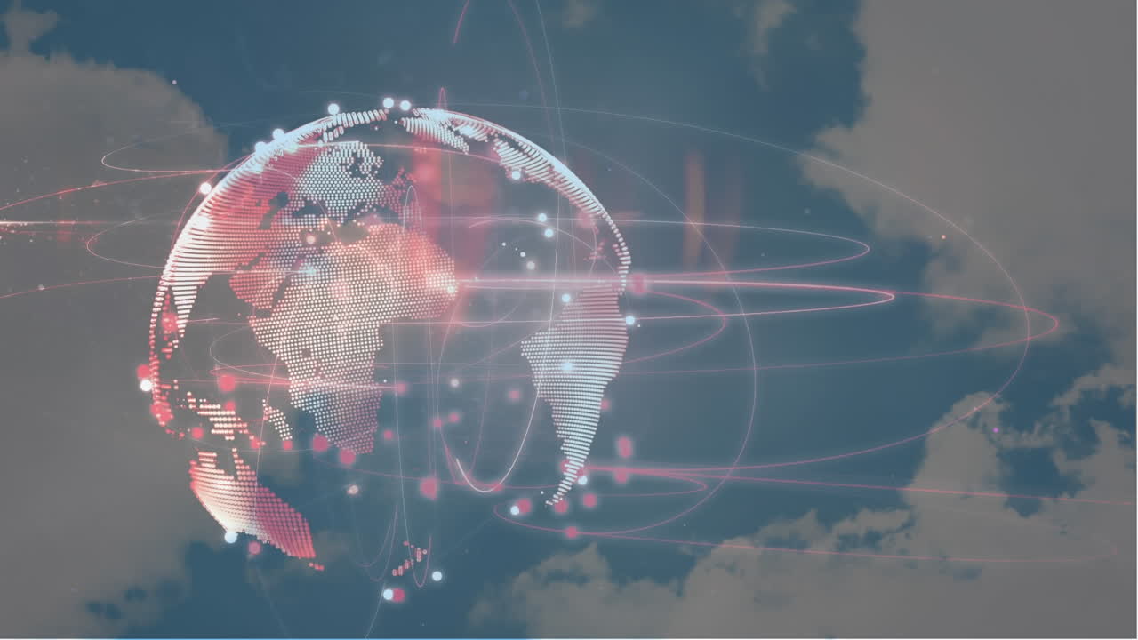 animación del globo con una red de conexiones sobre el cielo