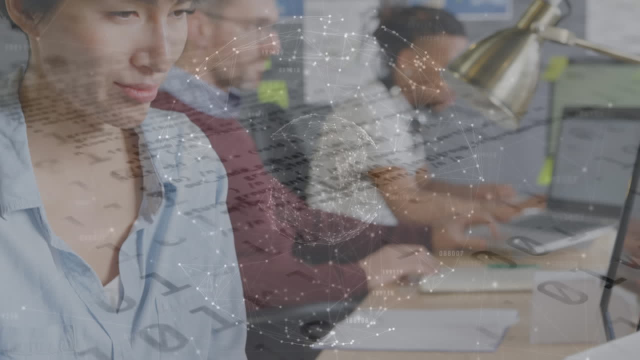 사무실에서 다양한 비즈니스 사람들에 대한 데이터 처리의 애니메이션