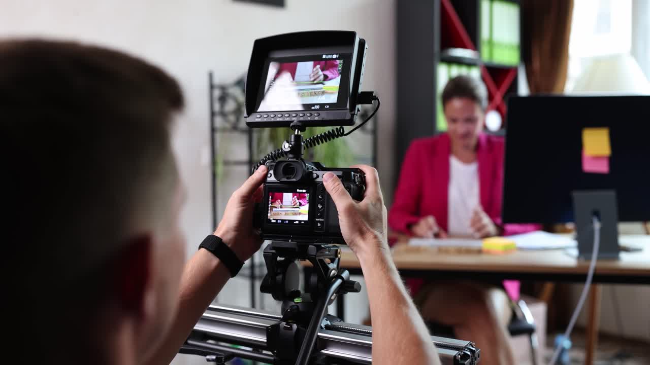Behind the scenes of a business video shoot