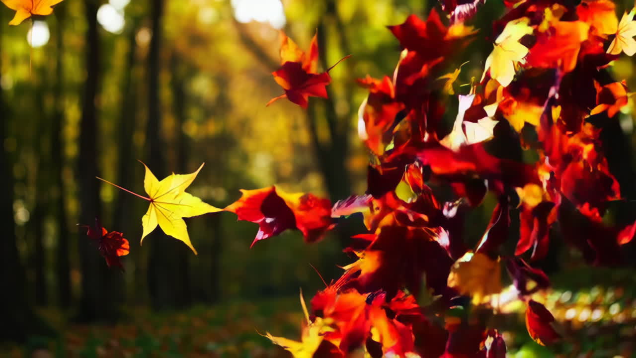 Autumn Leaves Falling in a Forest