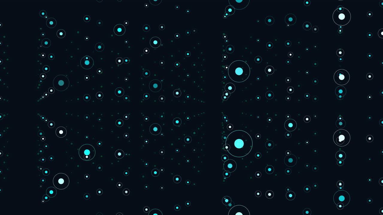 Futuristic and abstract design with yellow and black circles arranged in circular and hexagonal patterns. Yellow circles seem to float while black circles ground composition against a black backdrop