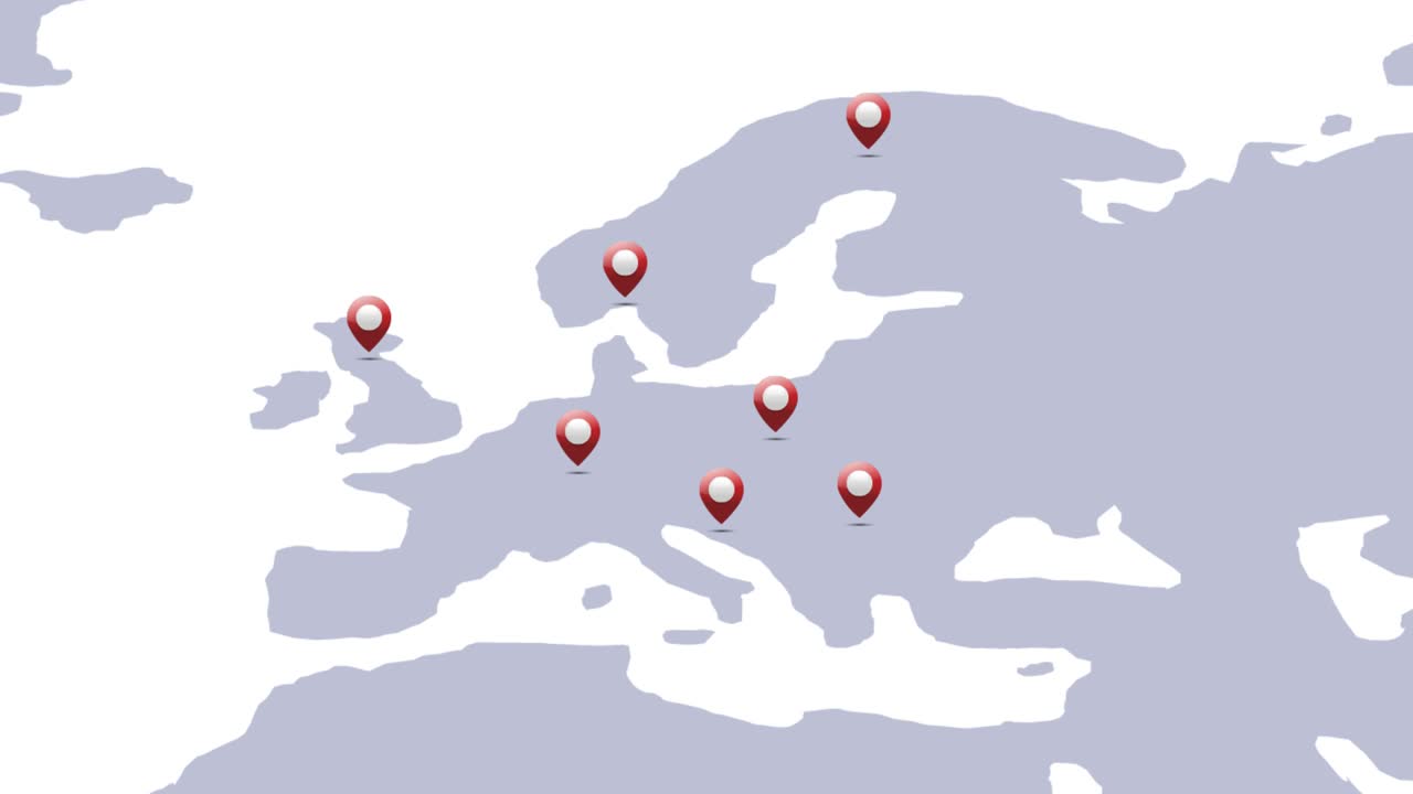 Animation of a Location Pin Revealing In Europe Map