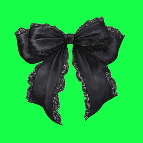 Elegant black lace bow illustration animation, transparent 4K video, green screen