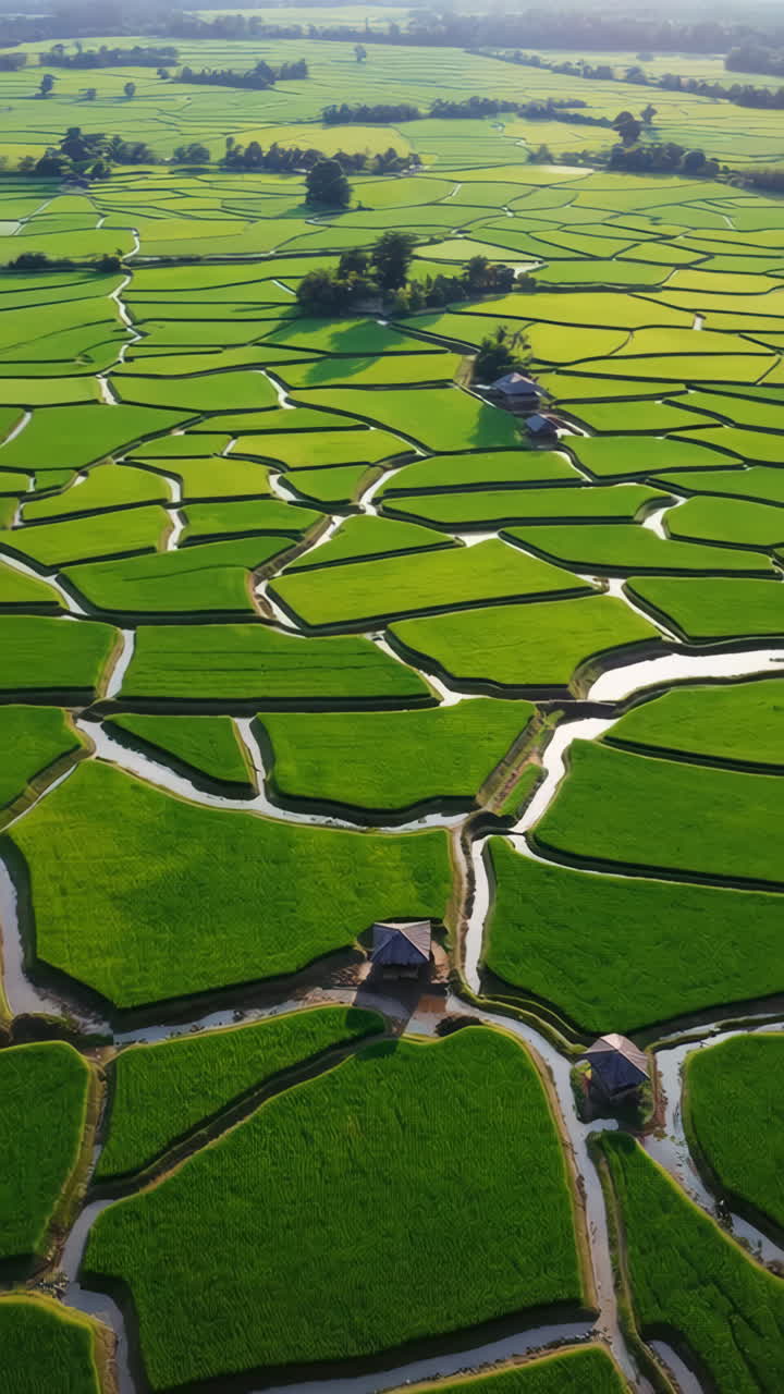 Aerial View of a Lush Rice Paddy Landscape