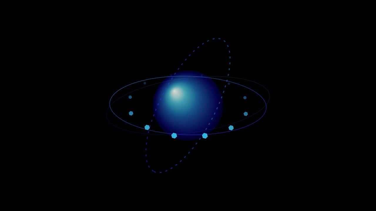 Abstract 3D Animation of a Rotating Blue Sphere with Orbital Rings