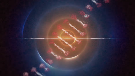 animación de la cadena de adn sobre los círculos azules