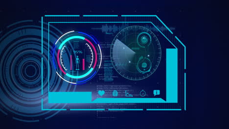 animación de escaneos y procesamiento de datos en pantalla digital