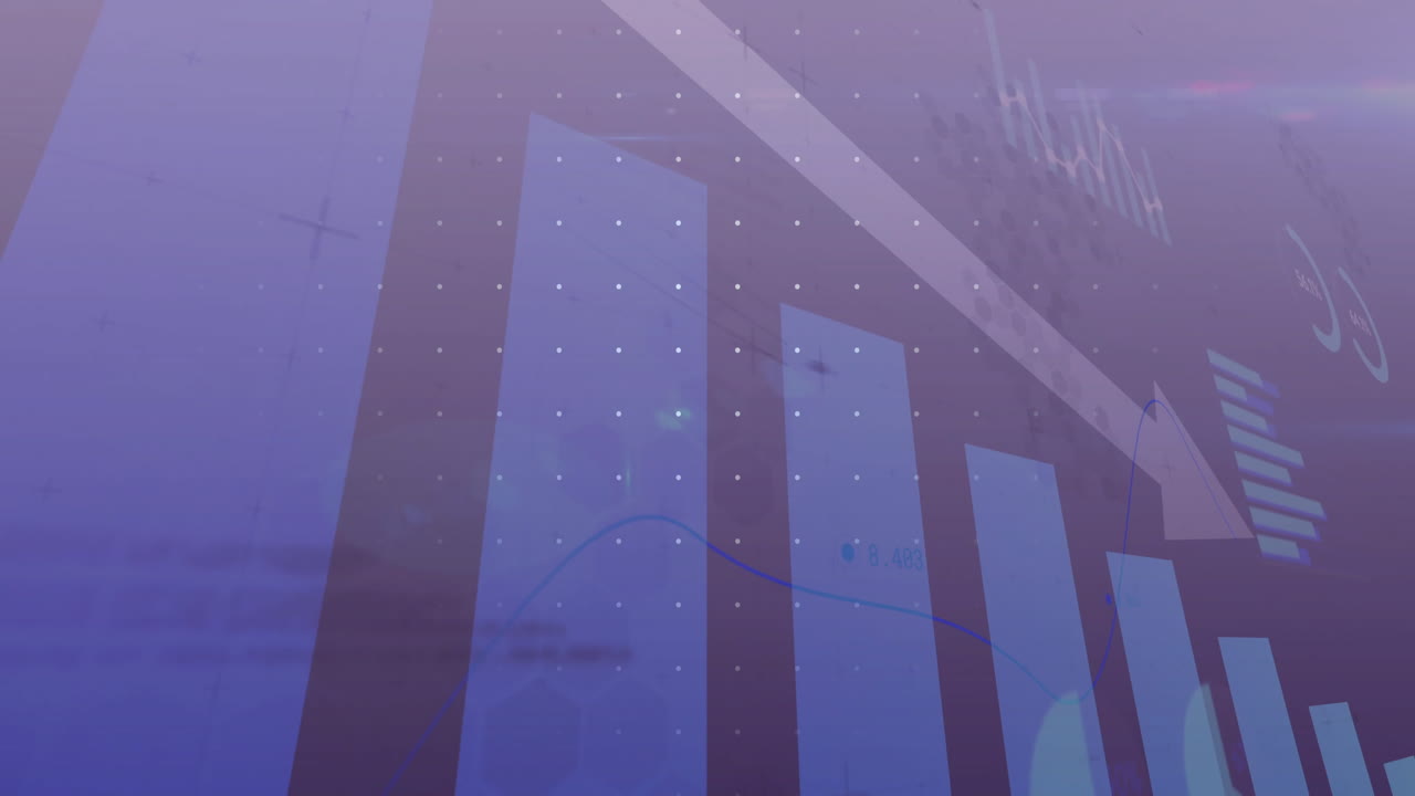 Animation of financial data processing over dark background
