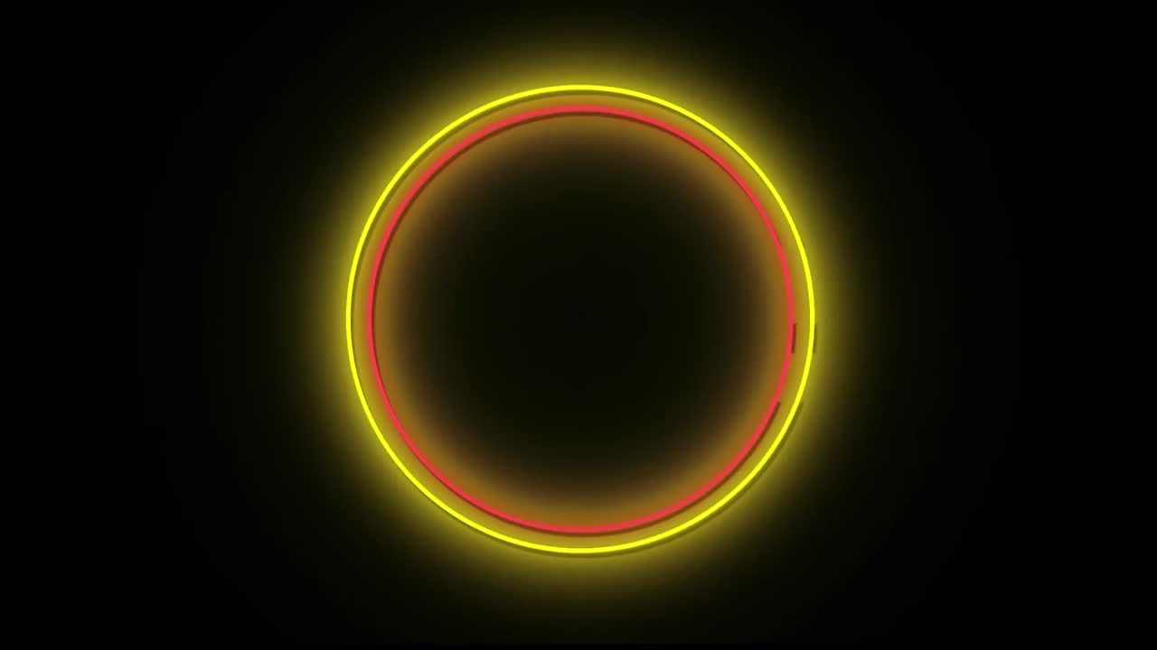 animación de círculos rojos y amarillos de neón sobre fondo negro