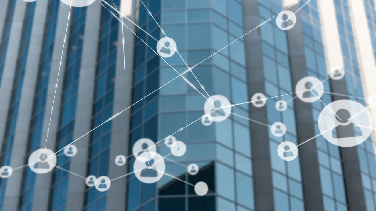 높은 건물의 시야에 대한 프로필 아이콘 네트워크의 애니메이션