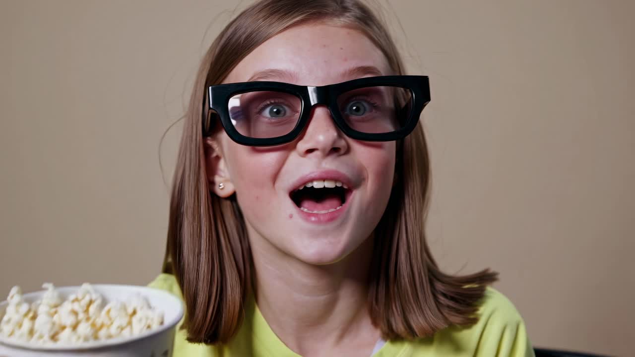 Girl Watching Movie with Popcorn