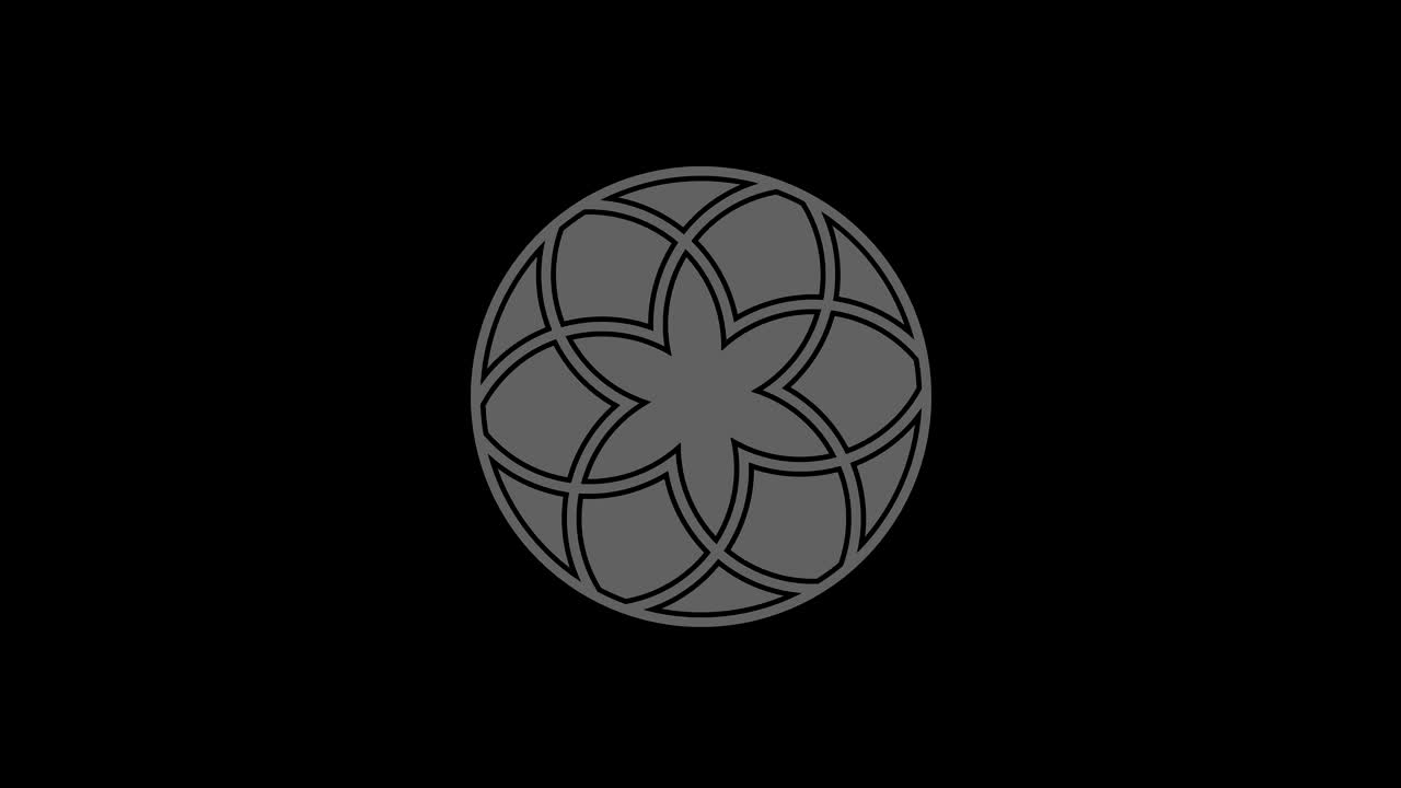 objeto gráfico en blanco y negro con efecto estroboscópico e hipnótico, que gira en el sentido de las agujas del reloj disminuyendo el tamaño de pantalla completa a desaparecer en el centro, en formato de video 16: 9