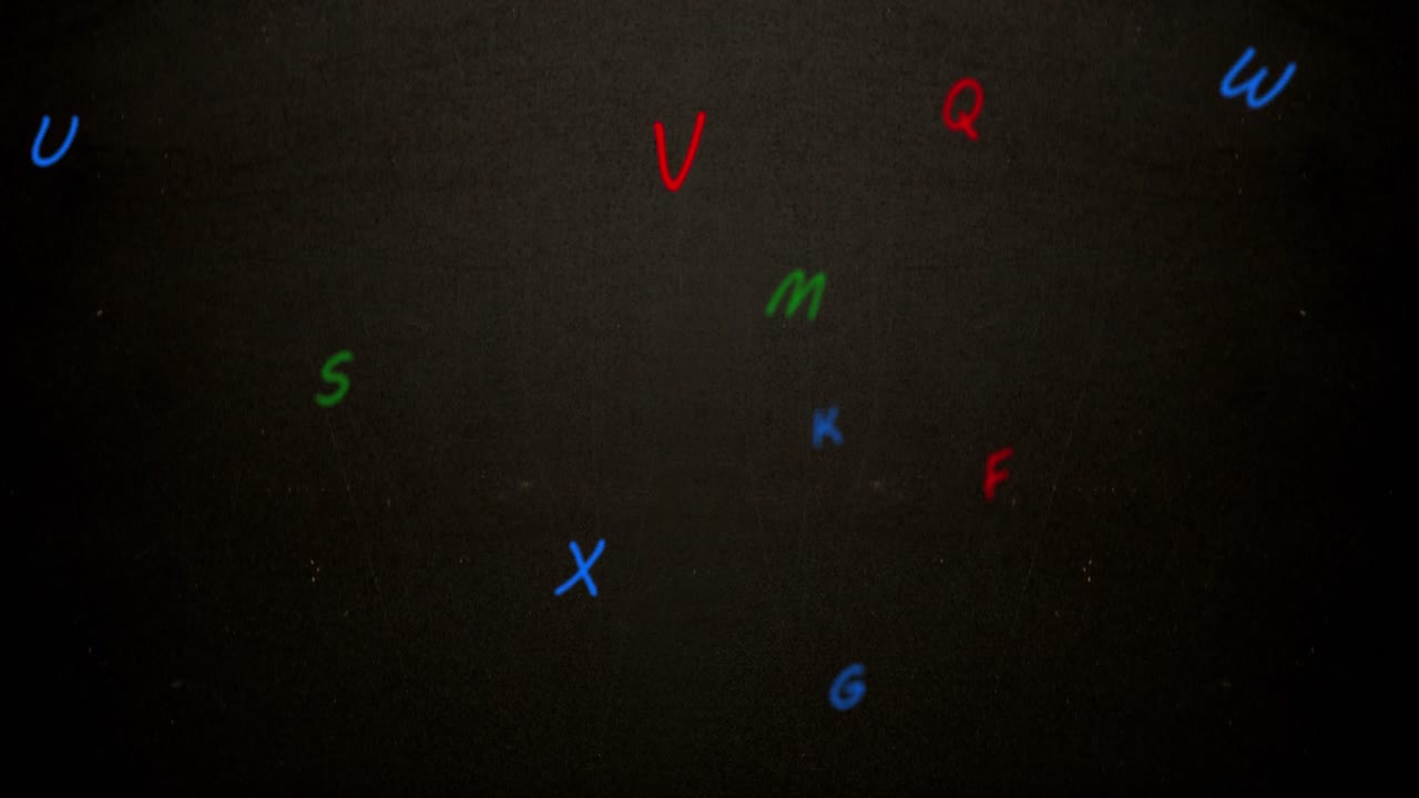 Digital animation of multicolored english alphabets floating and moving against grey background