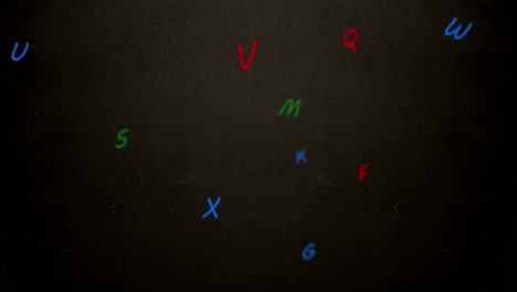 digital animation of multicolored english alphabets floating and moving against grey background