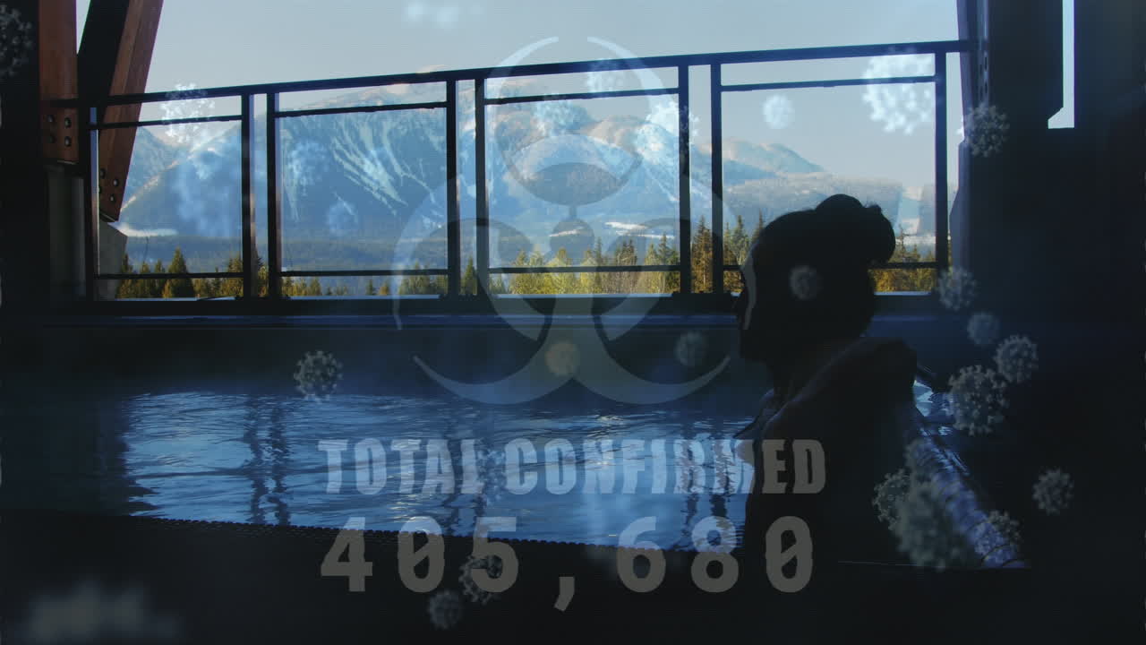 위험 기호의 디지털 복합 비디오 총 확인 숫자 증가 코로나 19 세포 이동