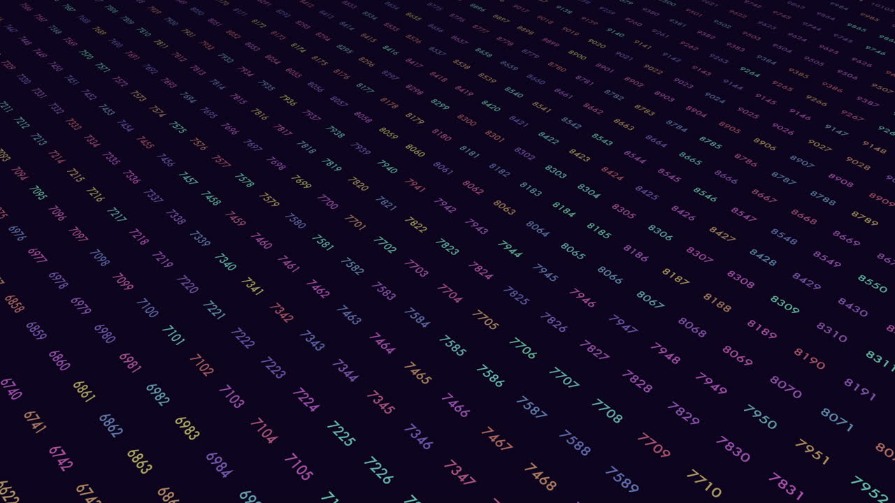 컴퓨터 화면에 무작위적인 네온 리드 숫자를 가진 디지털 이진 코드
