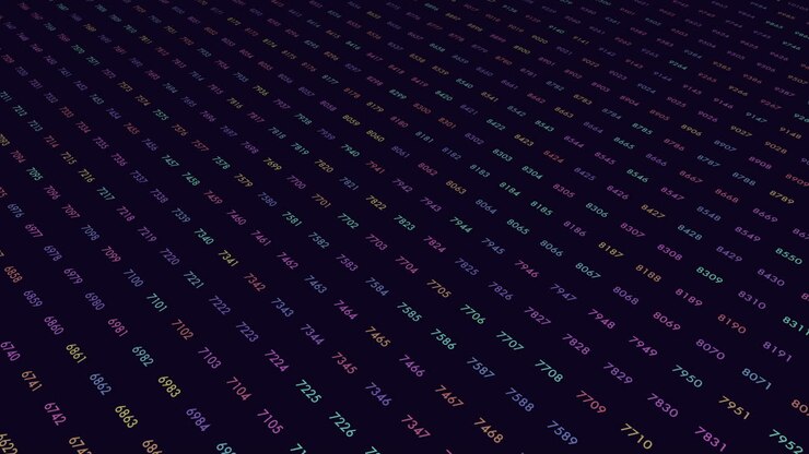 Digital binary code with random neon led numbers on computer screen