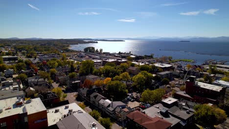 aerial push in to lake champlain in burlington vermont