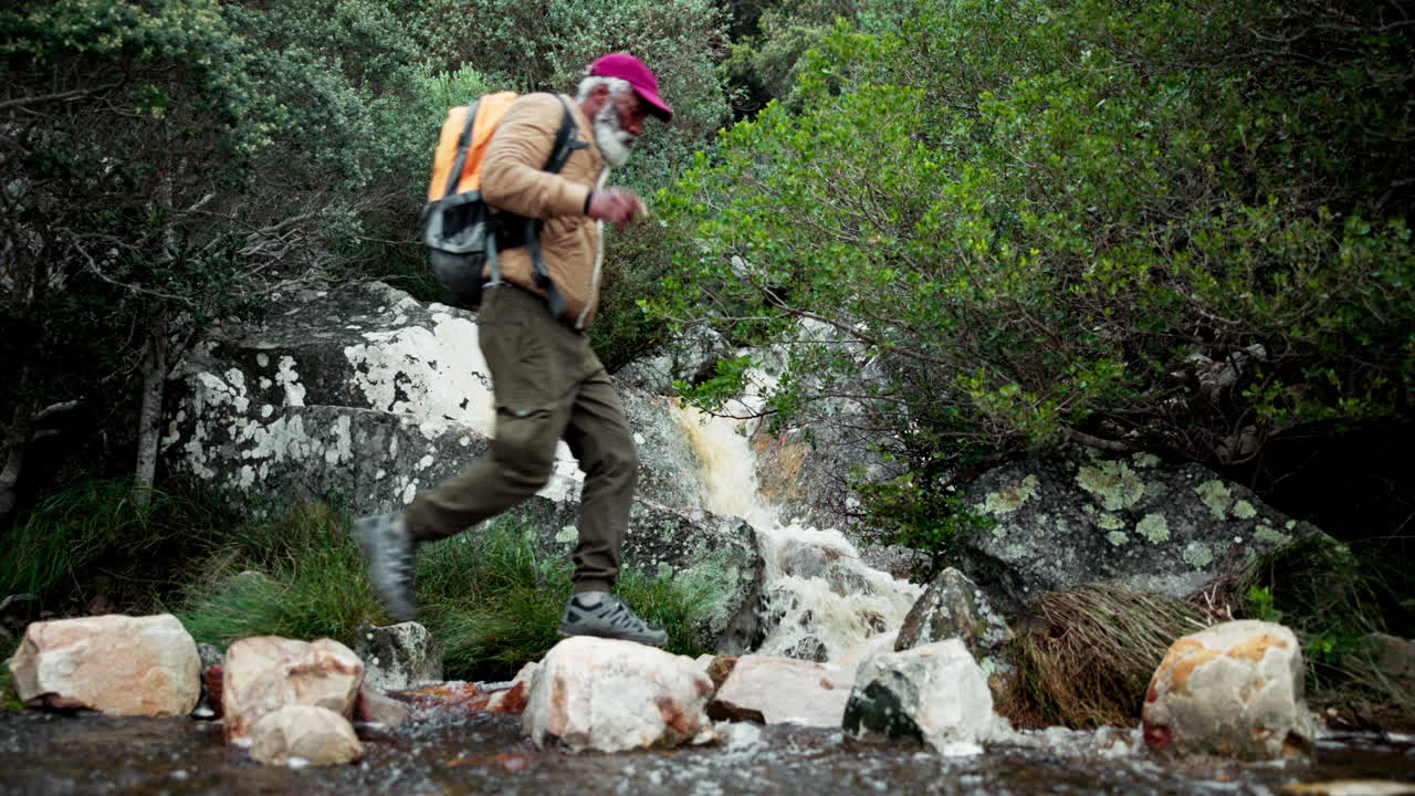 People hiking near a waterfall