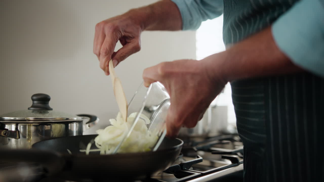 Cooking onions in the kitchen