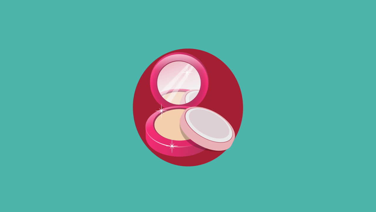 Animation of pink compact face powder makeup over pink circle on blue background