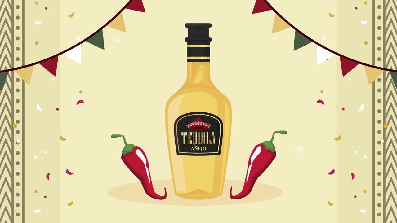 mexican fiesta celebration with tequila animation
