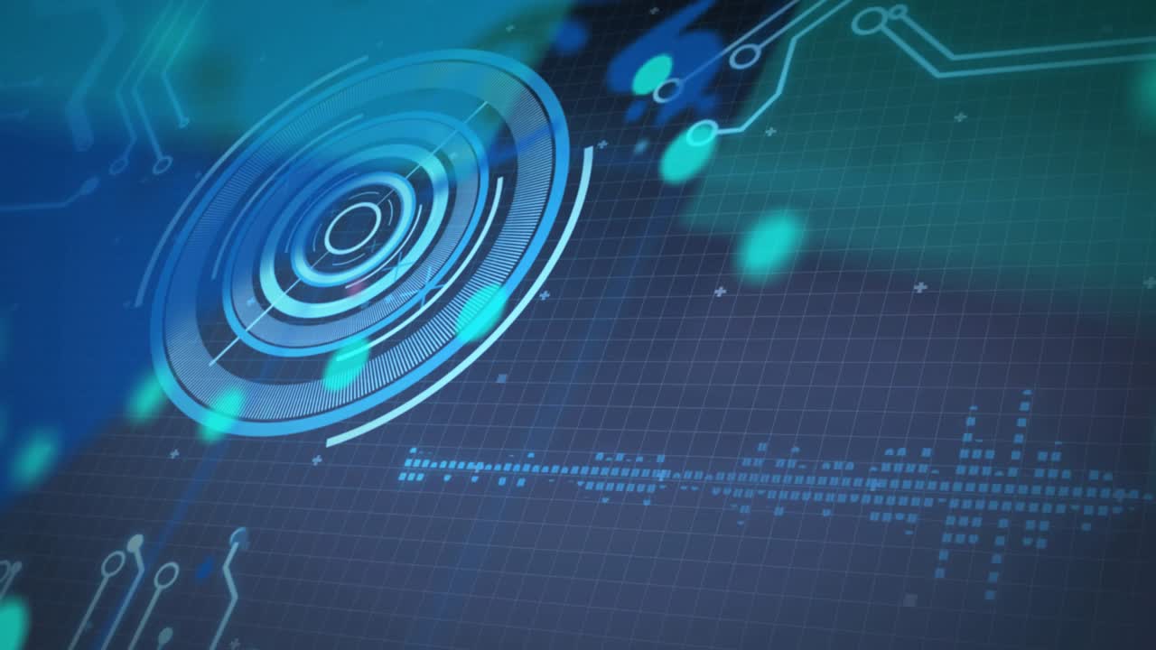 HUD appearing, rotating at scene start, guiding teal markers, visualizing map and market numbers