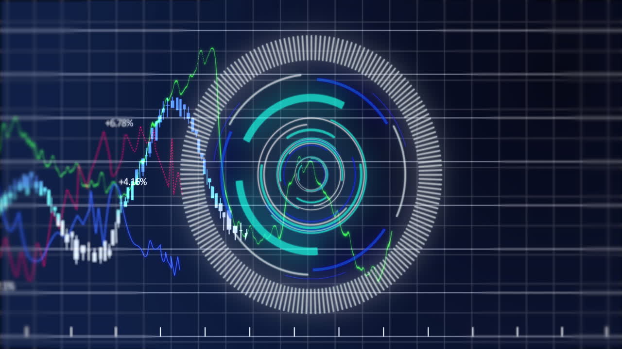 animación del escaneo del alcance y el procesamiento de datos sobre fondo azul