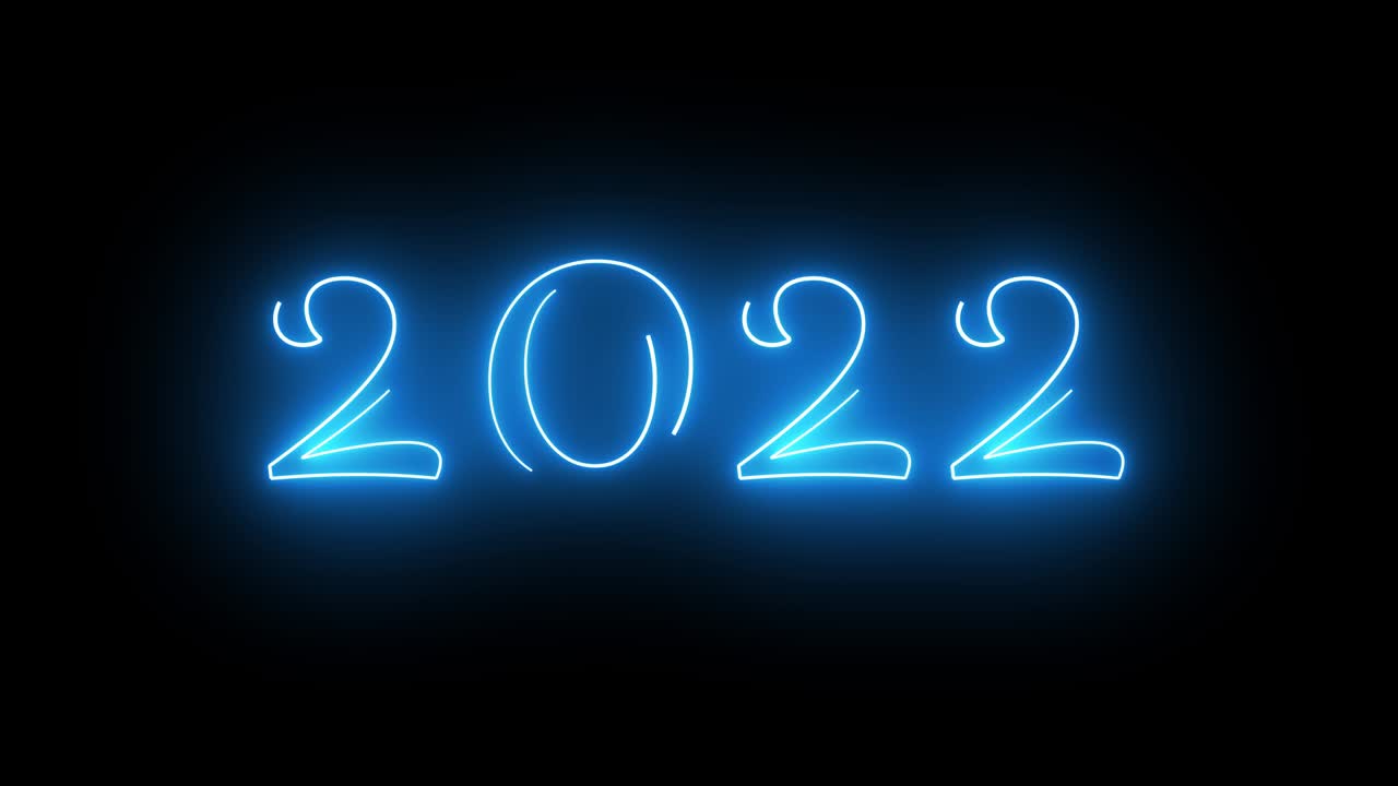 feliz año nuevo. fondo de luz de neón azul, brillante parpadeante fondo de texto de neón 2022.