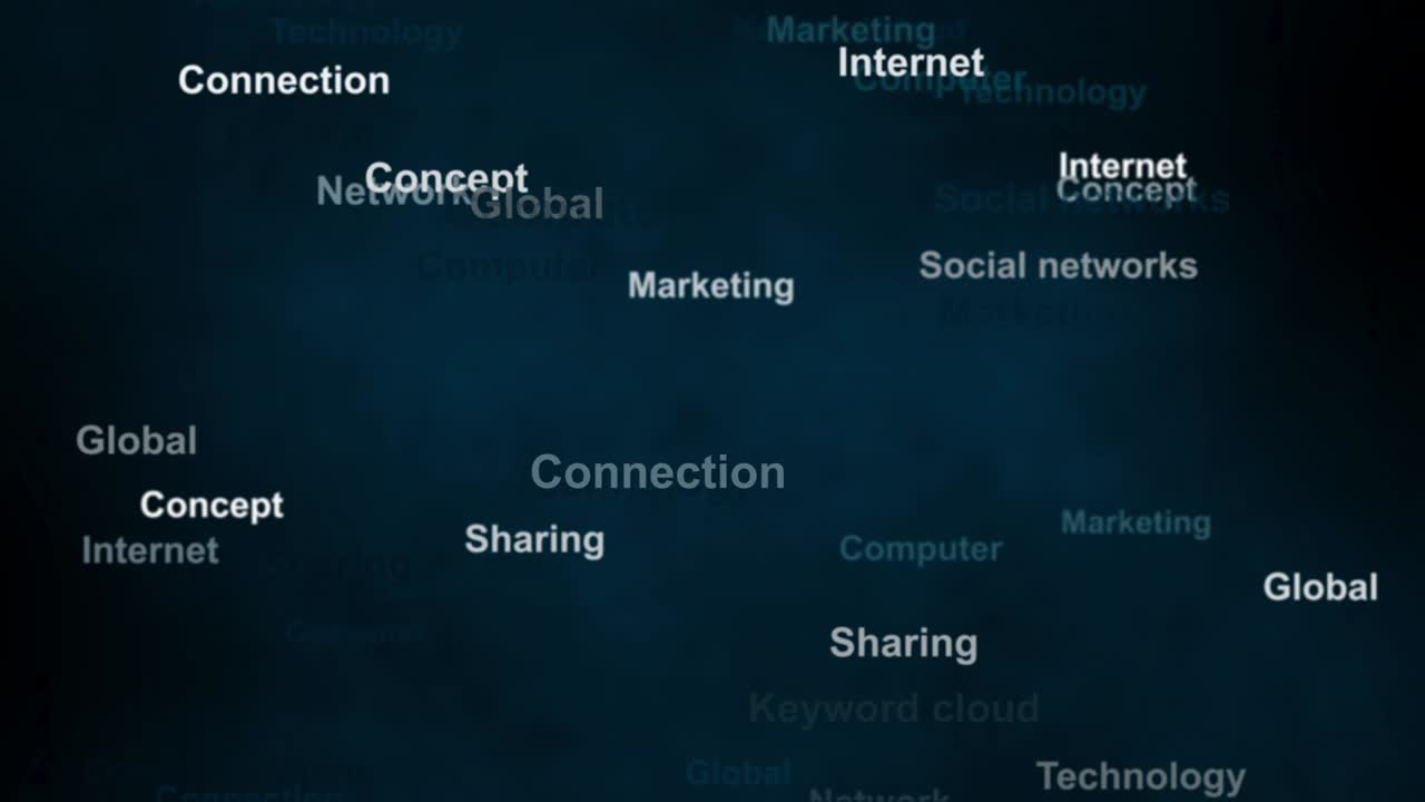 animación de concepto de trabajo remoto con nube de etiqueta de palabra en fondo azul. bucle 4k