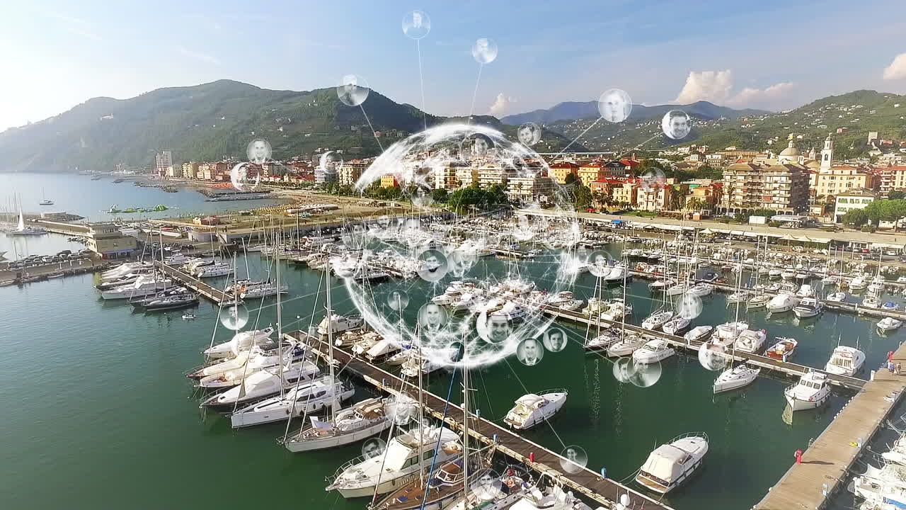 드론을 통한 연결 네트워크의 애니메이션과 항구를 통한 패 ⁇